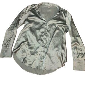 Business casual satin long sleeve, green formal shirt